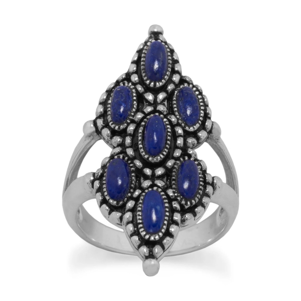 NWT - Ornate Oxidized Blue Lapis Gemstone Ring